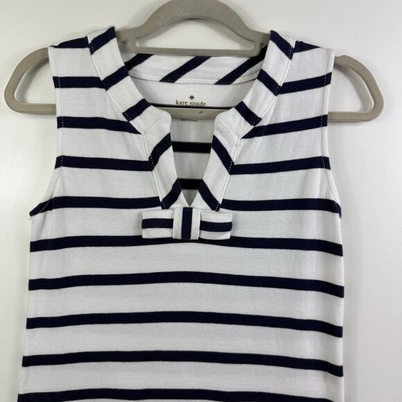 Kate Spade Tropez White Navy Striped Shift Dress Small Bow Pockets Coastal Beach - Picture 2 of 11